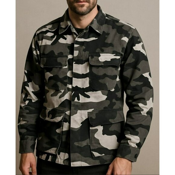 Rothco USA Combat Camo Black Field Jacket Military Uniform Men's Small Tactical - Picture 1 of 8